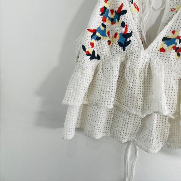 Anthropologie Hemant & Nandita Basanti White Multicolor Eyelet Tie Tank Medium - Picture 10 of 13